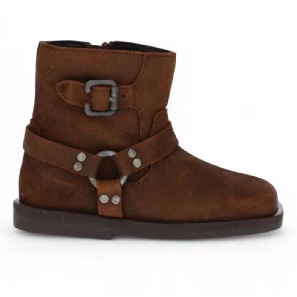 Zara Kids Dark Brown Suede Leather Moto Boots